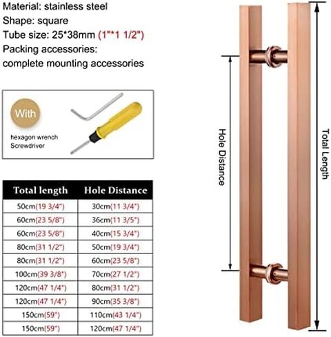 Modern Rose Gold Rectangular Door Handle Long Push Pull Design for Commercial Office Barn Glass Metal or Wood Doors (Size: 50cm) in Saudi Arabia