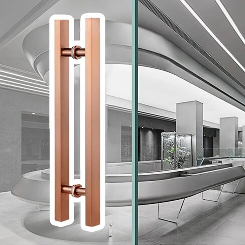 Modern Rose Gold Rectangular Door Handle Long Push Pull Design for Commercial Office Barn Glass Metal or Wood Doors (Size: 50cm) in Saudi Arabia