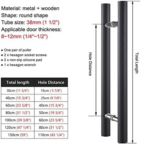 Modern Black Wooden Barn Door Handle 80cm Double Sided Round Office Shop Entrance Glass Door Push Bar in Saudi Arabia