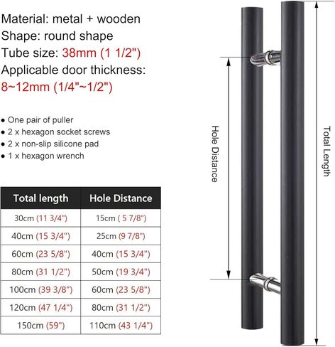 Modern Black Wooden Barn Door Handle 80cm Double Sided Round Office Shop Entrance Glass Door Push Bar in Saudi Arabia