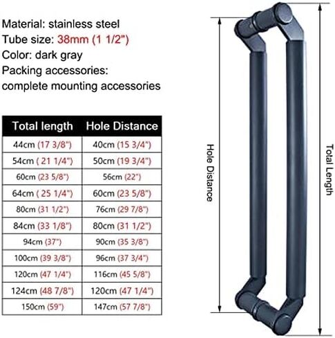 Stainless Steel Round Glass Door Handles, Double Sided Pull Handles for Entry Doors, Commercial Push Pull Bar for Barn Doors, Shower Doors (Dark Gray, 120cm) in Saudi Arabia