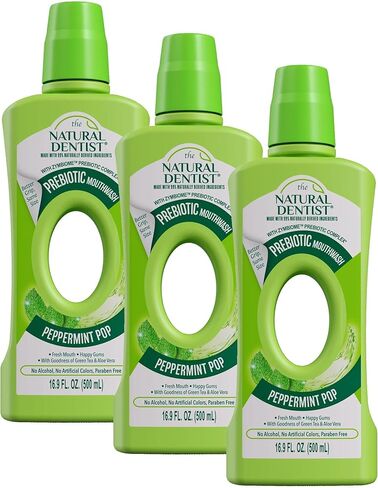 The Natural Dentist Prebiotic Mouthwash, Alcohol-Free Rinse with Zymbiome™ Complex, with 99% Naturally Derived Ingredients for Fresh Breath & Happy Gums, Peppermint Pop, 16.9 oz in Saudi Arabia