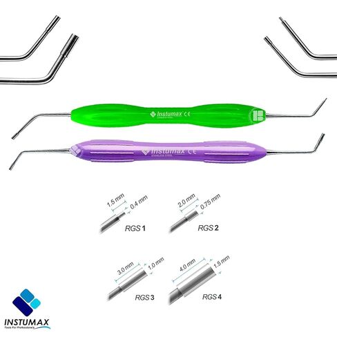 مقياس أبعاد عمق الأسنان من INSTUMAX® RGS 1-2/3-4 لترميمها - أداة إعداد التاج من الفولاذ المقاوم للصدأ لأطباء الأسنان والطلاب - مقبض سيليكون (أخضر/أرجواني) in Saudi Arabia