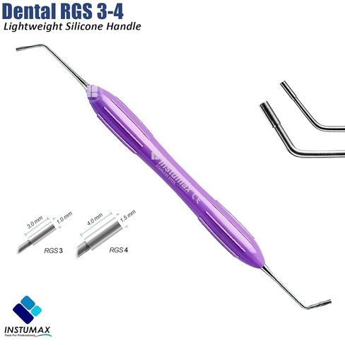 مقياس أبعاد عمق الأسنان من INSTUMAX® RGS 1-2/3-4 لترميمها - أداة إعداد التاج من الفولاذ المقاوم للصدأ لأطباء الأسنان والطلاب - مقبض سيليكون (أخضر/أرجواني) in Saudi Arabia