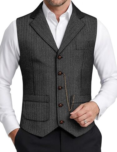 ZEROYAA Mens Lapel Suit Vest Herringbone Waistcoat Dress Vest For Wedding in Saudi Arabia