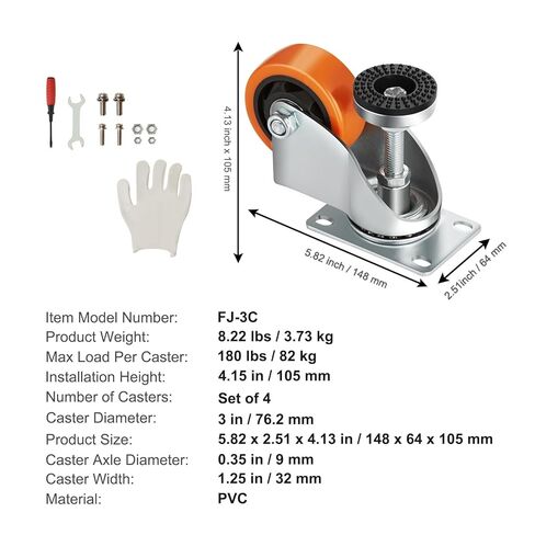 Leveling Casters 3 in Diameter 360 Degree Swivel Caster Wheels Adjustable with Feet 4Pcs in Kuwait