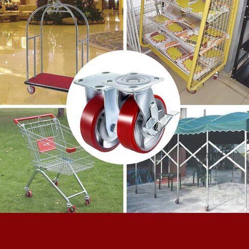 6 × 2 بوصة حديد عالي التحمل 2 عجلات صلبة ودوارة فرامل جانبية سعة 1000 رطل لكل عجلة 4 قطع in Kuwait