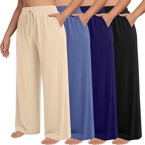 Neer 4 Pack Women's Plus Size Sweatpants Wide Leg Elastic Waist Lounge Yoga Pants Loose Fit Drawstring Jogger with Pockets in Saudi Arabia