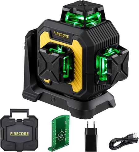 Firecore Laser Level 360 Self Leveling, 1/13" High Accuracy, Rechargeable Green Cross Line Laser for Construction and Picture Hanging, Outdoor Pulse Mode Up To 197ft, Hard Case Included in Saudi Arabia