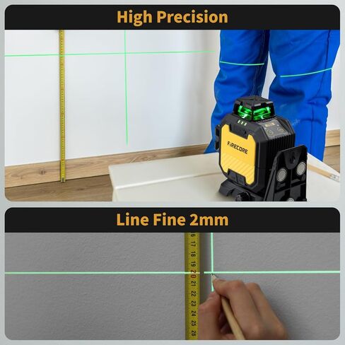 Firecore Laser Level 360 Self Leveling, 1/13" High Accuracy, Rechargeable Green Cross Line Laser for Construction and Picture Hanging, Outdoor Pulse Mode Up To 197ft, Hard Case Included in Saudi Arabia
