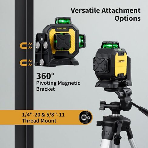 Firecore Laser Level 360 Self Leveling, 1/13" High Accuracy, Rechargeable Green Cross Line Laser for Construction and Picture Hanging, Outdoor Pulse Mode Up To 197ft, Hard Case Included in Saudi Arabia