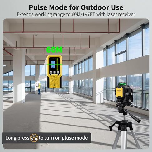 Firecore Laser Level 360 Self Leveling, 1/13" High Accuracy, Rechargeable Green Cross Line Laser for Construction and Picture Hanging, Outdoor Pulse Mode Up To 197ft, Hard Case Included in Saudi Arabia