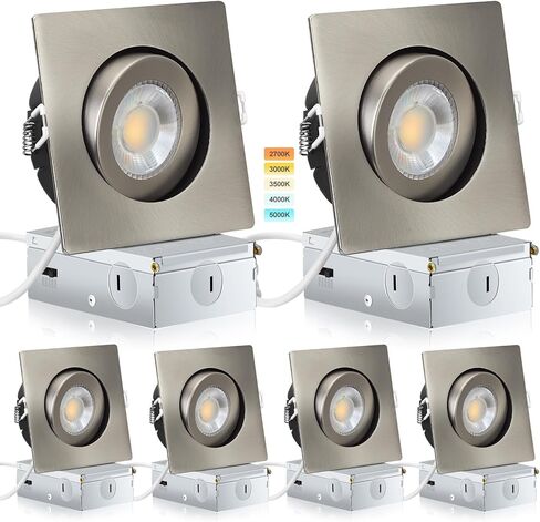 إضاءة KnLnny Ware Gimbal Recessed Lighting 4 بوصات، 4 عبوات، مصباح سقف مجوف قابل للتعديل مع صندوق توصيل، 5 CCT(2700K-5500K) قابل للاختيار، 9W 750LM، قابل للتعتيم، محكم الغلق، مدرج في قائمة ETL in Saudi Arabia