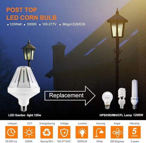 لمبة إضاءة الذرة LED المكافئة 1200 وات، مصابيح الذرة LED 18000 لومن 120 وات 5000 ك مصباح ضوء النهار الأبيض، قاعدة مغولية متوسطة E26/E39، 2 حزمة من أضواء المنطقة الكبيرة لورشة عمل مصنع مستودع المرآب الداخلي في الهواء الطلق in Saudi Arabia