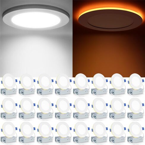 Meconard 24 حزمة 6 بوصة 5CCT LED مصباح سقف مجوف مع ضوء ليلي، 2700K/3000K/3500K/4000K/5000K إضاءة رفيعة للغاية قابلة للتحديد، 12W=110W، 1050LM، إضاءة سفلية من الرقاقة الخافتة للضوء ETL&FCC in Saudi Arabia