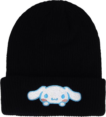 Roffatide Anime Cinnamoroll Cute Beanie Hat Kawaii Big Ear Dog Lolita JK Caps Winter Knit Hat for Boys Girls Embroidered Beanie Cap Black（White） in Saudi Arabia