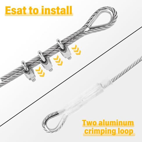 كابل فولاذي 1/2 بوصة، كابل طائرة Sunwuk بطول 30 قدمًا 7 × 19 مزود بحلقات، قوة كسر 23000 رطل، حبل سلكي شديد التحمل مع مشابك وكشتبانات لكابل Zipline والصناعية والقطر والونش in Saudi Arabia
