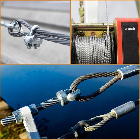 كابل فولاذي 1/2 بوصة، كابل طائرة Sunwuk بطول 30 قدمًا 7 × 19 مزود بحلقات، قوة كسر 23000 رطل، حبل سلكي شديد التحمل مع مشابك وكشتبانات لكابل Zipline والصناعية والقطر والونش in Saudi Arabia