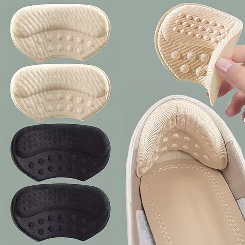 4 Pack Self-Adhesive Heel Cushions - Beige, Black & Brown Anti-Slip Blister Inserts, Hypoallergenic Polyester Pads for Shoes, Comfort & Protection in Saudi Arabia