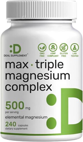 Magnesium Complex 1,000mg, 240 Capsules – Triple Magnesium Complex with Magnesium Glycinate, Citrate, Oxide – Mineral Supplements with Max Strength Elemental Forms + 100% Chelated & Purified in Saudi Arabia