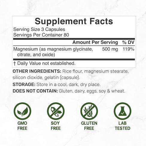Magnesium Complex 1,000mg, 240 Capsules – Triple Magnesium Complex with Magnesium Glycinate, Citrate, Oxide – Mineral Supplements with Max Strength Elemental Forms + 100% Chelated & Purified in Saudi Arabia