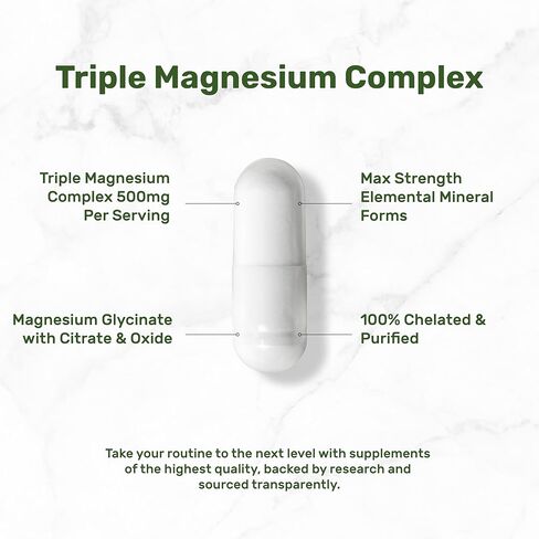 Magnesium Complex 1,000mg, 240 Capsules – Triple Magnesium Complex with Magnesium Glycinate, Citrate, Oxide – Mineral Supplements with Max Strength Elemental Forms + 100% Chelated & Purified in Saudi Arabia