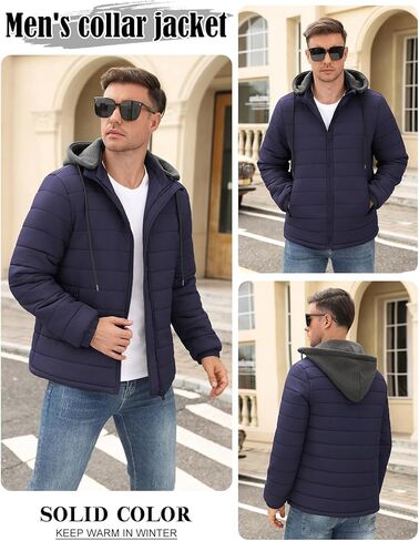 Yusongirl Mens Lightweight Puffer Jacket Winter Casual Quilted Coat with Detachable Hood Water Resistant Insulated Puffy Coat in Saudi Arabia