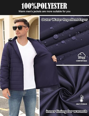 Yusongirl Mens Lightweight Puffer Jacket Winter Casual Quilted Coat with Detachable Hood Water Resistant Insulated Puffy Coat in Saudi Arabia