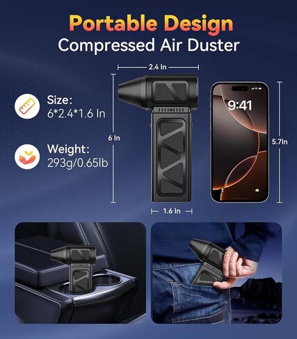 Duster Air Air مضغوط ، 350000 دورة في الدقيقة هواء الهواء الكهربائي ، قابلة لإعادة الشحن من منفاخ الهواء اللاسلكي طاقة التوربو ، 5 التروس قابلة للتعديل منفاخ جاف استبدال علبة للثلوج للكمبيوتر مفتاح السيارة السيارة في الهواء الطلق المنزل in Kuwait