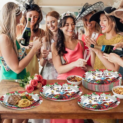 QZYL 50 PCS Derby Plates, Disposable 10 x 12 Inches Oval Paper Horse Plates, Run for The Roses Derby Party Supplies Table Decor, Kentucky Racing Theme Tableware Set for Horse Party Decorations in Saudi Arabia