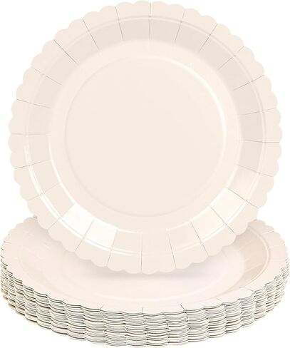 30 Pcs Pink and White Paper Plates, 9 Inch White Party Plates, Pink Scalloped Dinner Paper Plates Wedding Plates Party Supplies for Baby Girl Shower, Wedding, Mother's Day, Birthday, Easter Party in Saudi Arabia