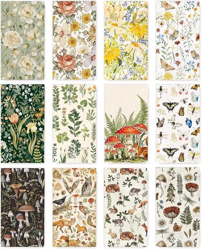 24 Pack Assorted Vintage Guest Napkins Disposable Napkin Retro Floral Mushroom Botanical Animal Dinner Paper Napkins for Wedding Birthday Party Supplies, 12 Styles in Saudi Arabia