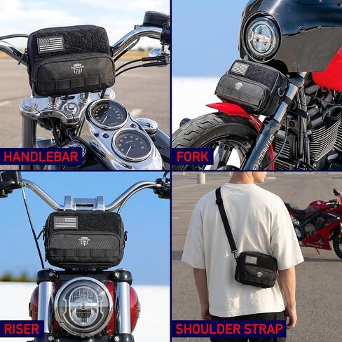Nomad Motorcycle Handlebar Bag Universal Fit Bike Fork Bag Converts to Shoulder Carry Bag, Keys/Phone/Wallet Storage Tool Pouch w/Roll Bag Straps for Cruisers, Dirt Bike, Street Sportsbike (Black) in Kuwait