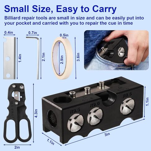 10-in-1 Billiard Pool Cue Tip Shaper, Pool Cue Tip Repair Tool Kit Include Trimmer Scissors Replacement Blades Tape Instruction Manual L-Shaped Hexagonal Wrenches in Saudi Arabia