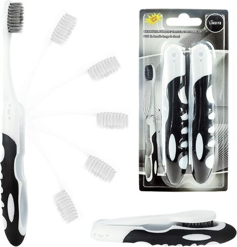 Lingito Travel Charcoal Toothbrush, On The Go Folding Feature, Soft Bristle Brushes (2 Pack) in Saudi Arabia
