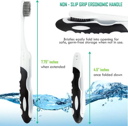 Lingito Travel Charcoal Toothbrush, On The Go Folding Feature, Soft Bristle Brushes (2 Pack) in Saudi Arabia