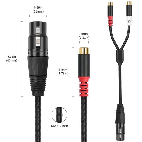 كابل توصيل مقسم 1FT XLR أنثى إلى 2 RCA Y، محول كابل صوتي مزدوج RCA أنثى إلى XLR أنثى لمكبر الصوت ومكثف الميكروفون AMP in Saudi Arabia