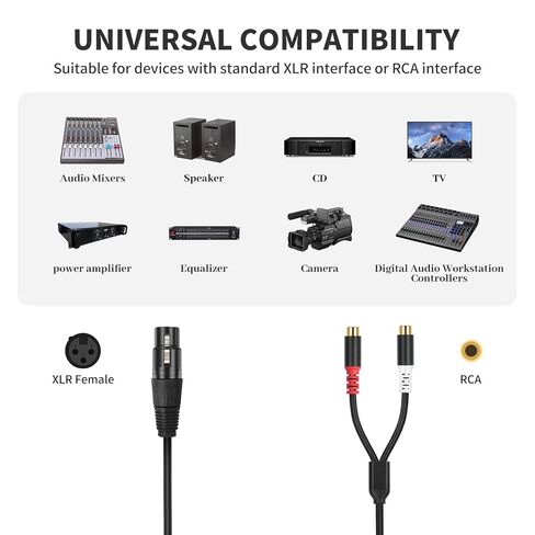 كابل توصيل مقسم 1FT XLR أنثى إلى 2 RCA Y، محول كابل صوتي مزدوج RCA أنثى إلى XLR أنثى لمكبر الصوت ومكثف الميكروفون AMP in Saudi Arabia