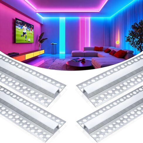 4 عبوات من قنوات LED الجصية بطول 3.3 أقدام/1 متر، قناة ناشرة LED للجدار الجاف بدون حواف مع ناشر حليبي، قناة ألومنيوم لأضواء الشريط، أسفل الخزانة، الجدار والسقف (الضوء غير متضمن) in Kuwait