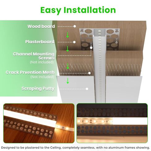 4 عبوات من قنوات LED الجصية بطول 3.3 أقدام/1 متر، قناة ناشرة LED للجدار الجاف بدون حواف مع ناشر حليبي، قناة ألومنيوم لأضواء الشريط، أسفل الخزانة، الجدار والسقف (الضوء غير متضمن) in Kuwait
