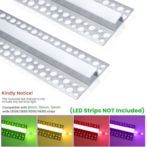 4 عبوات من قنوات LED الجصية بطول 3.3 أقدام/1 متر، قناة ناشرة LED للجدار الجاف بدون حواف مع ناشر حليبي، قناة ألومنيوم لأضواء الشريط، أسفل الخزانة، الجدار والسقف (الضوء غير متضمن) in Kuwait