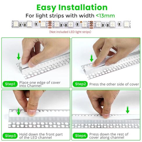 4 عبوات من قنوات LED الجصية بطول 3.3 أقدام/1 متر، قناة ناشرة LED للجدار الجاف بدون حواف مع ناشر حليبي، قناة ألومنيوم لأضواء الشريط، أسفل الخزانة، الجدار والسقف (الضوء غير متضمن) in Kuwait