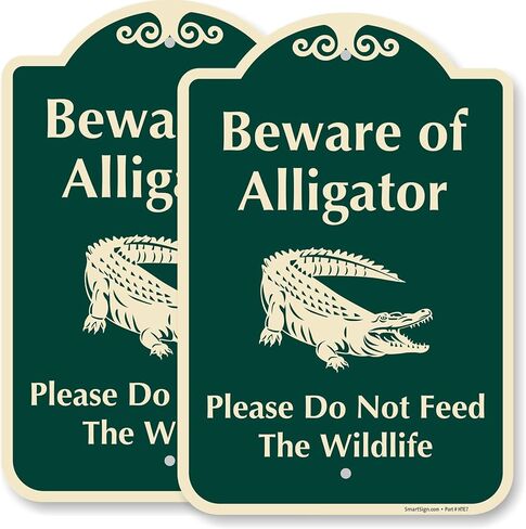 SmartSign 2-Pack Designer "Beware Of Alligator - Please Do Not Feed The Wildlife" Sign, 12" x 18", 120 mil Aluminum Composite (ACM) with Overcoat, Green in Saudi Arabia