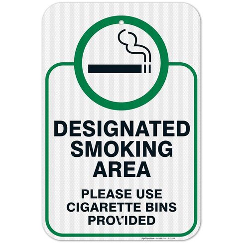 Designated Smoking Area Sign, Please Use Cigarette Bins Sign, 10x14 Inches, Rust Free .040 Aluminum, Fade Resistant, Made in USA in Saudi Arabia