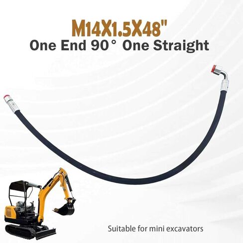 خرطوم هيدروليكي للحفارة الصغيرة m14 × 1.5 × 48 بوصة، طرف واحد 90 درجة في السلسلة، متوافق مع الحفارات الصغيرة المحلية مثل AGT in Kuwait