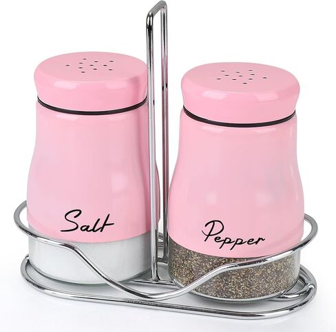 Accmor Salt and Pepper Shakers Set with Holder, 5 Ounce Salt and Pepper Shaker with Glass Bottom, Modern Salt Pepper Containers Dispenser for Home Kitchen Cooking Restaurants in Saudi Arabia