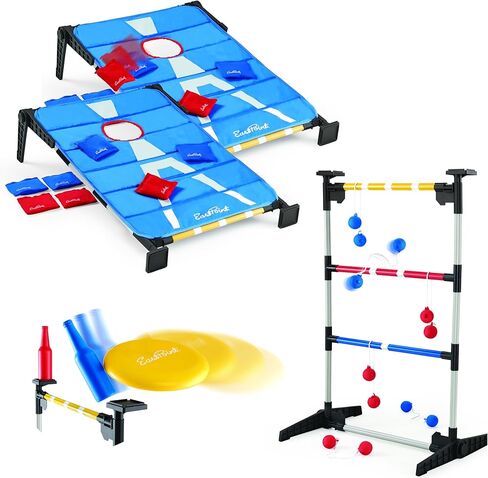 EastPoint 3-in-1 Tailgate Cornhole, Ladderball, Bottle Smash Combo Game - Blue - Versatile 3-in-1 Set for Outdoor Games - Portable Transport for Backyard in Saudi Arabia
