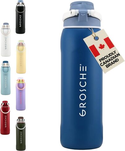 GROSCHE Kamloops Chug Lid 24oz Insulated Water Bottle - Stainless Steel, Leakproof Flask, Perfect for Gym, Travel & Outdoor Use, Green, Canadian Brand! - 24 fl. oz, Forest Silk in Saudi Arabia