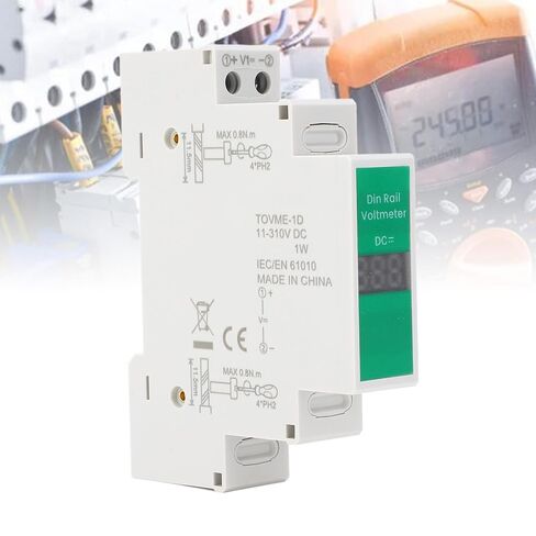 مقياس الجهد الكهربائي للسكك الحديدية Din، مقياس الجهد الكهربائي بشاشة LED الرقمية الفولتميتر DC مقياس الطاقة الكهربائية، نطاق الجهد DC 11V-310V، قياس دقيق in Saudi Arabia