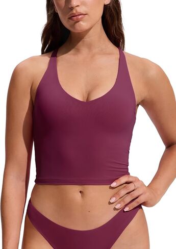 CRZ YOGA Criss Cross Back Tankini Tops for Women - Padded V Neck Bathing Suit Crop Swim Tank in Saudi Arabia
